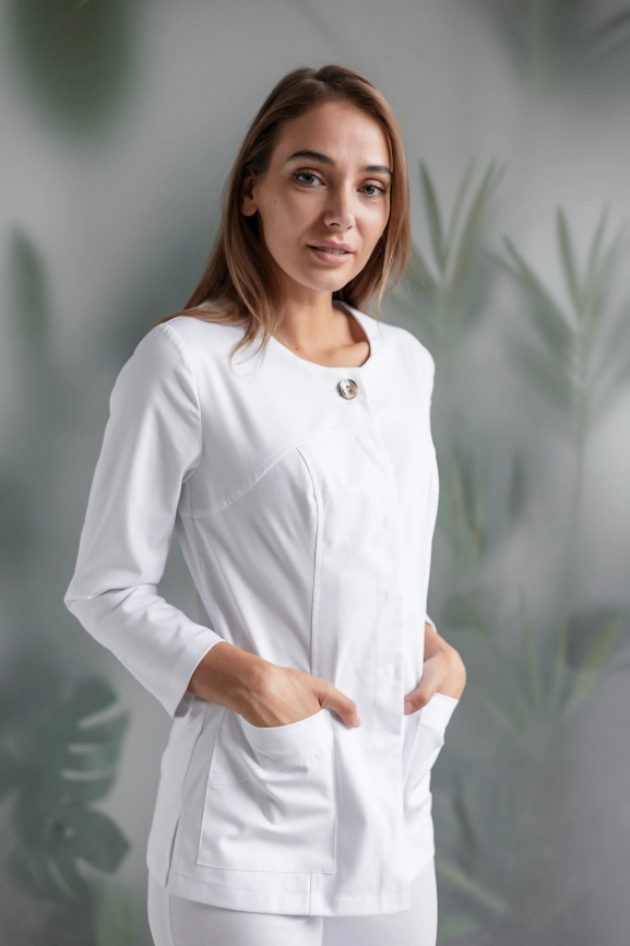 Блузон медицинский женский, длинный рукав, цвет белый, арт 5-802 фото 3