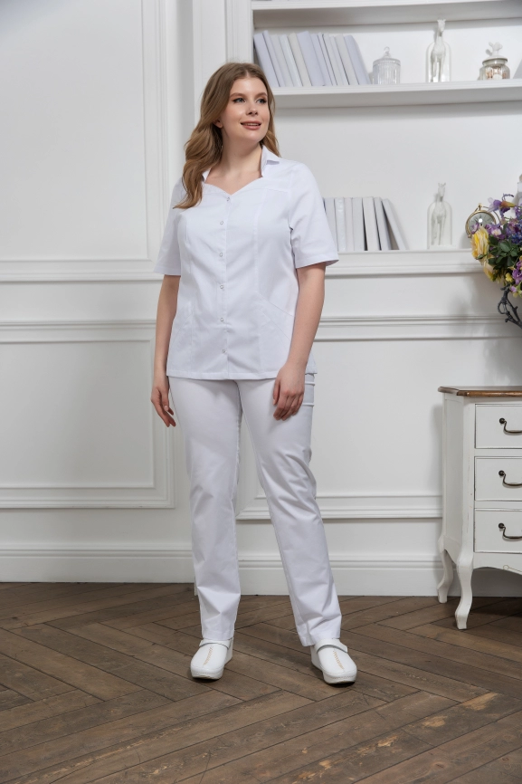 Блузон медицинский женский, короткий рукав, цвет белый, арт 7-725 фото 3