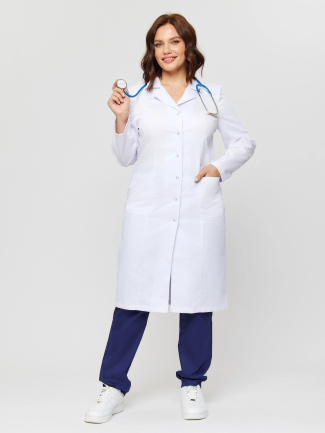 Халат медицинский женский, длинный рукав, модель 1-284, цвет белый фото 1