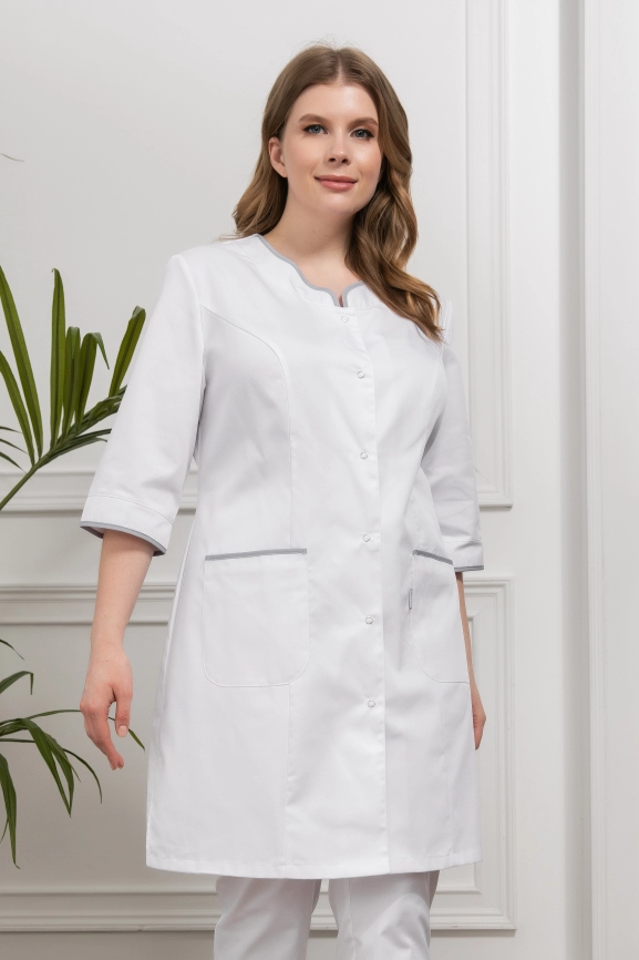 Халат медицинский женский, короткий рукав, модель 3-800к, цвет белый/серый фото 2