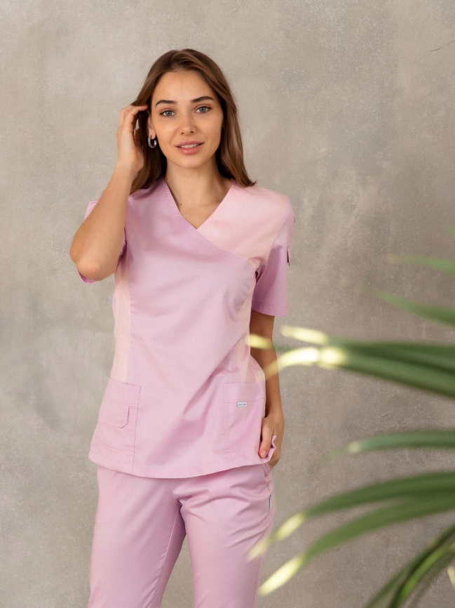 Блузон медицинский женский, короткий рукав, цвет светло-розовый, арт 7-344о фото 1