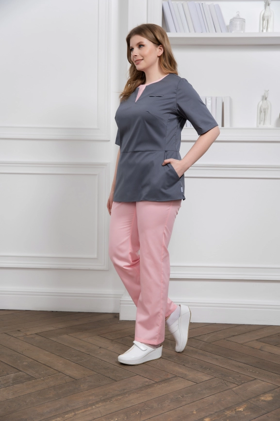 Блузон медицинский женский, короткий рукав, цвет графит/розовый, арт 7-766о фото 3